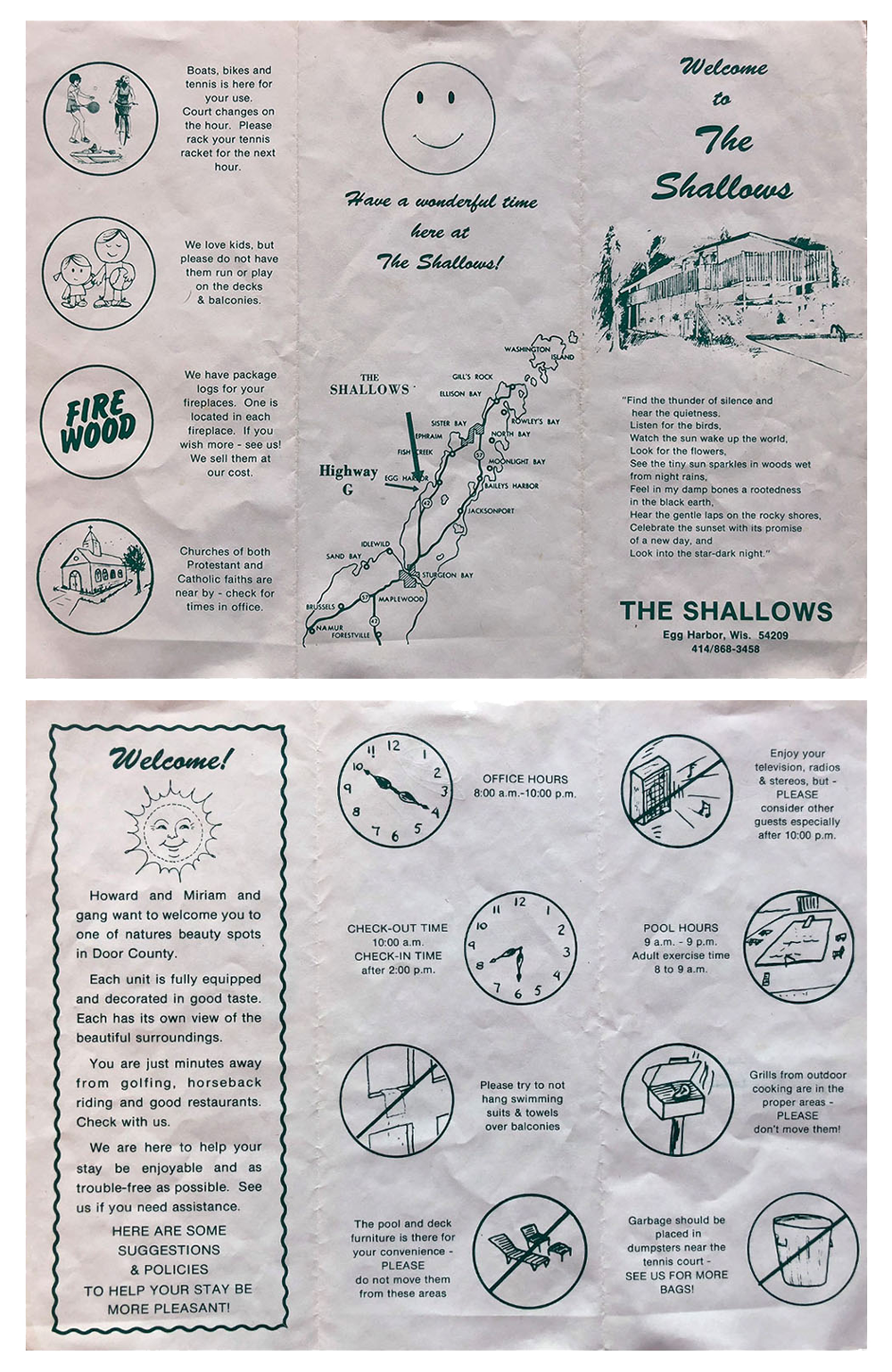 Front and back images of an old Shallows Resort brochure