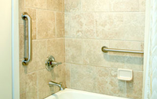  Shoreside Motel's tiled bathtub with safety rails