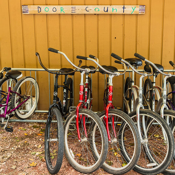 Bike rack of bicycles for use at the Shallows Resort