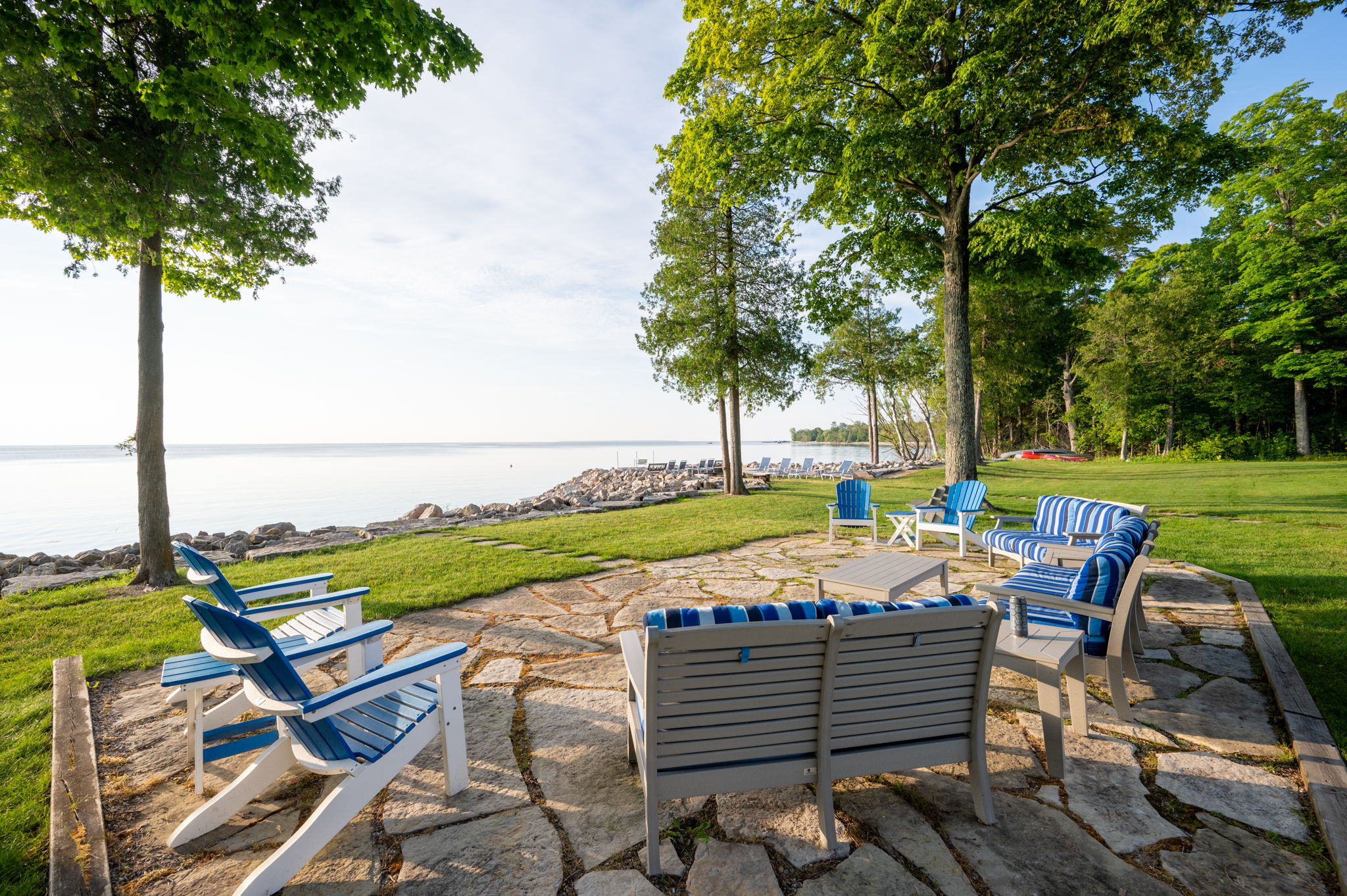 Private beach along Green Bay at The Shallows Resort, Egg Harbor WI